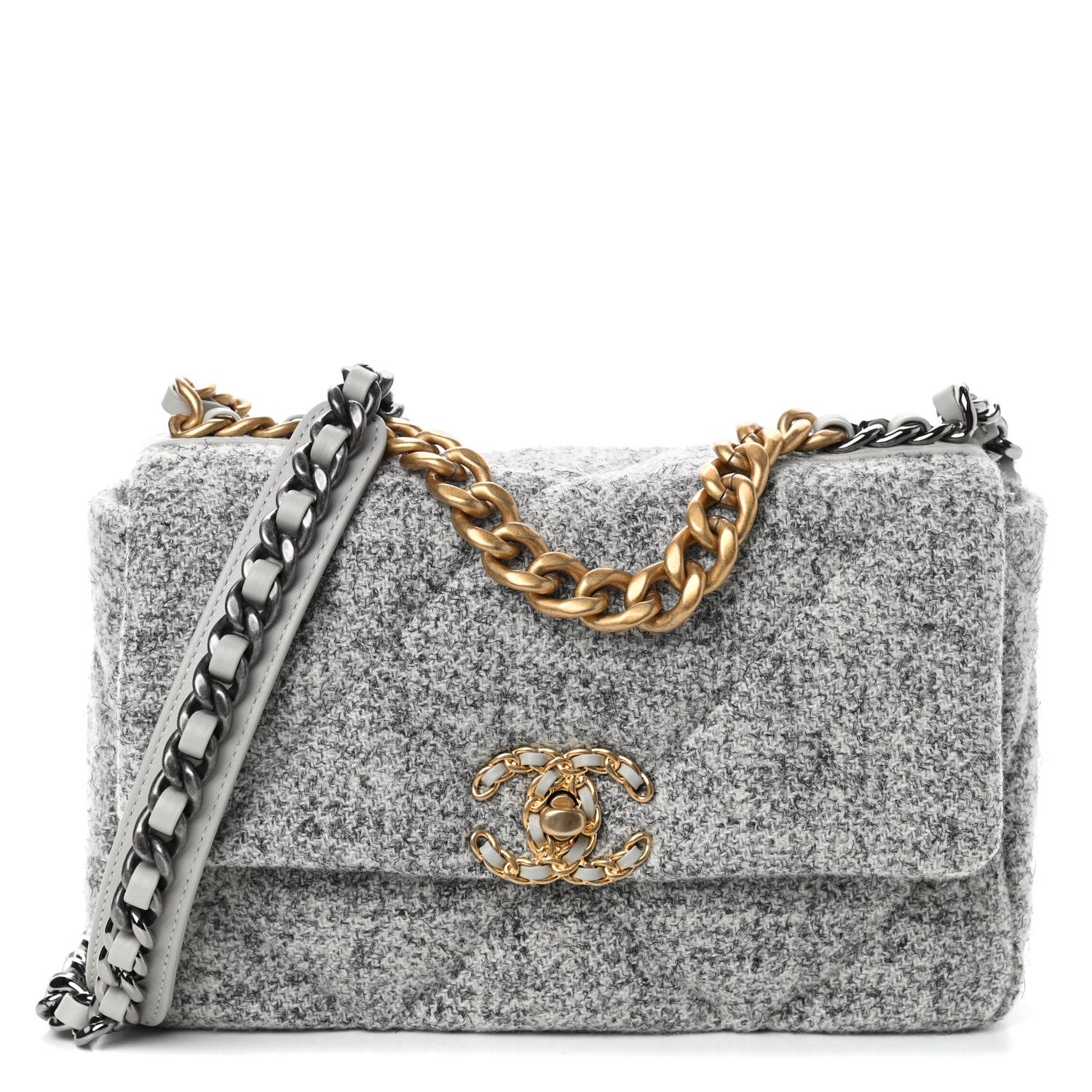 Chanel Tweed Quilted Medium Chanel 19 Flap Grey Ecru 1 of 10