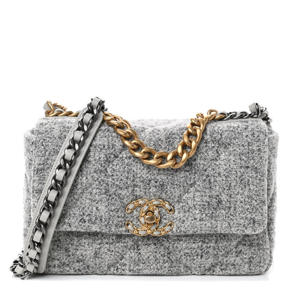 Chanel Tweed Quilted Medium Chanel 19 Flap Grey Ecru 1 of 10