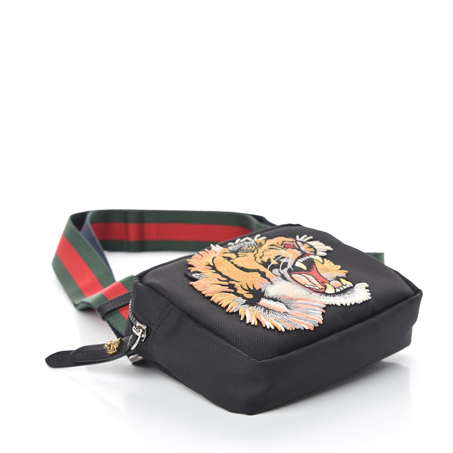 Gucci Canvas Web Tiger Embroidered Messenger Bag Black 3 of 7