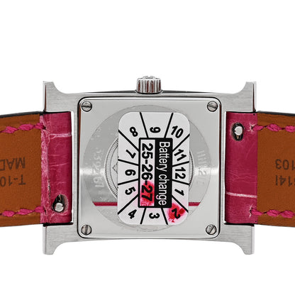 Hermes Stainless Steel Alligator Diamond Mother of Pearl 21mm Heure H Hour Quartz Watch Framboise 4 of 5