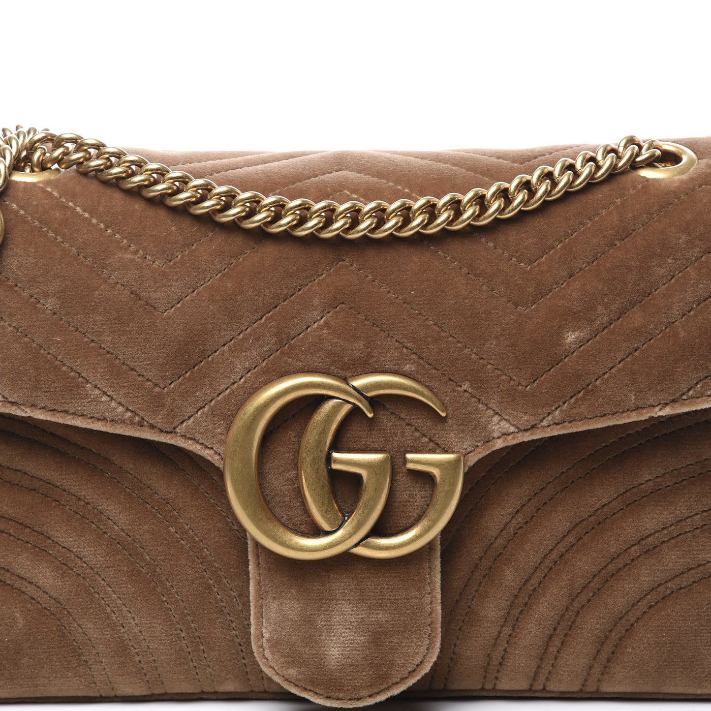 Velvet Matelasse Medium GG Marmont Shoulder Bag Taupe