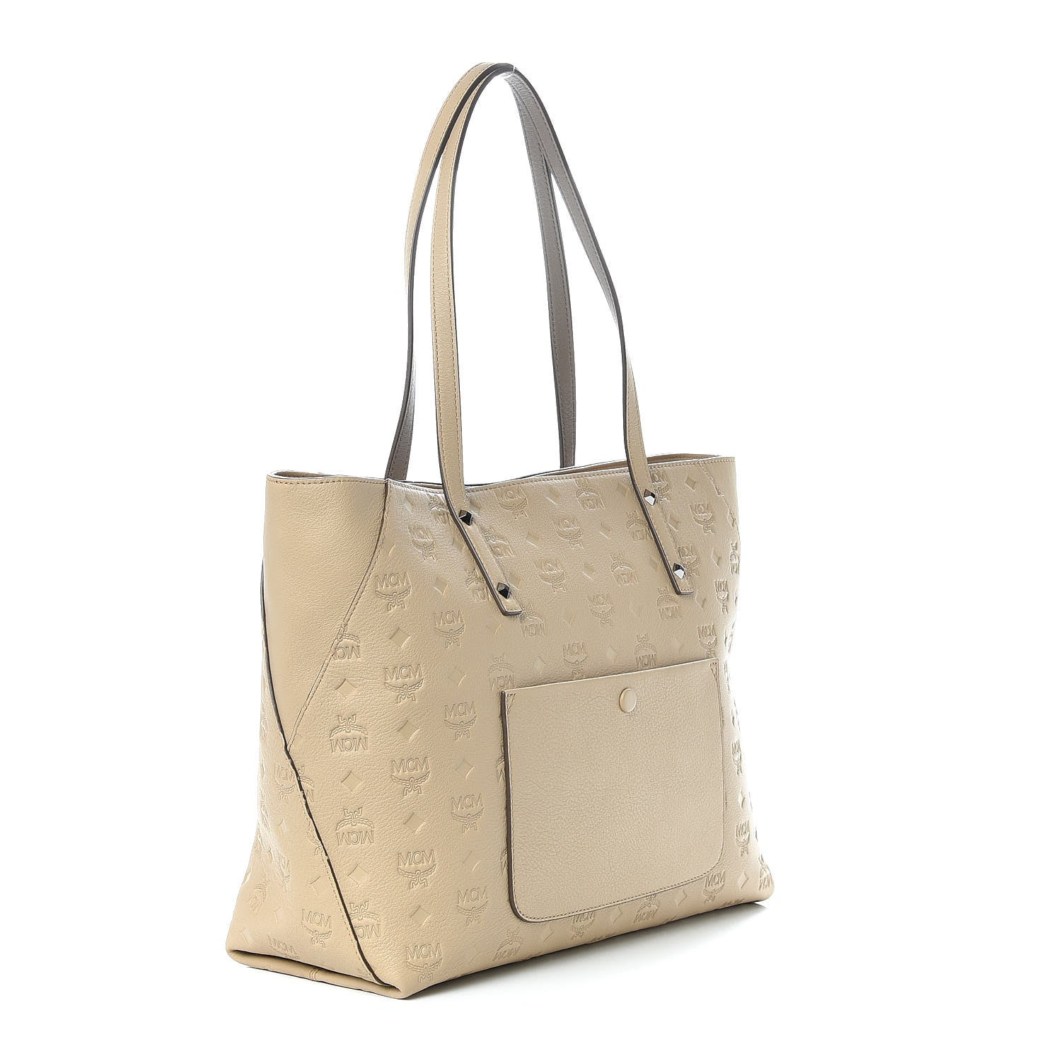 MCM Calfskin Ottomar Monogram Medium Klara Top Zip Tote New Beige 3 of 9