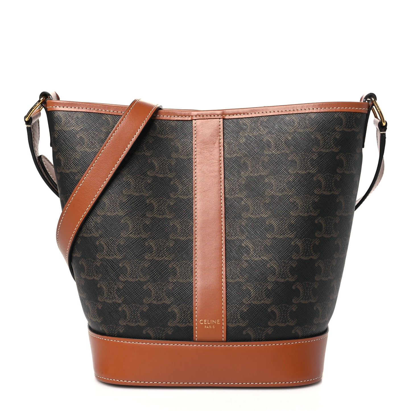 Triomphe Canvas Calfskin Small Bucket Bag Tan
