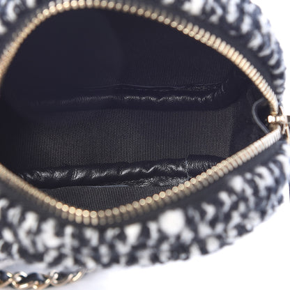 Chanel Tweed Shearling Round Clutch With Chain and Coin Purse Black and White 6 of 9