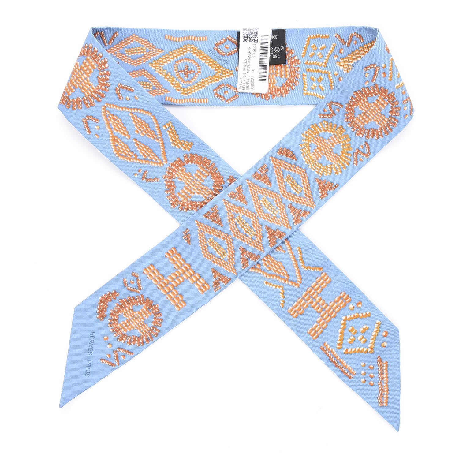 Hermes Silk Kelly En Perles Twilly Bleu Azur Orange 1 of 2