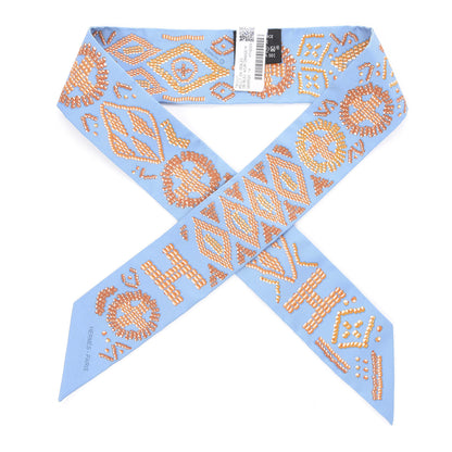 Hermes Silk Kelly En Perles Twilly Bleu Azur Orange 1 of 2