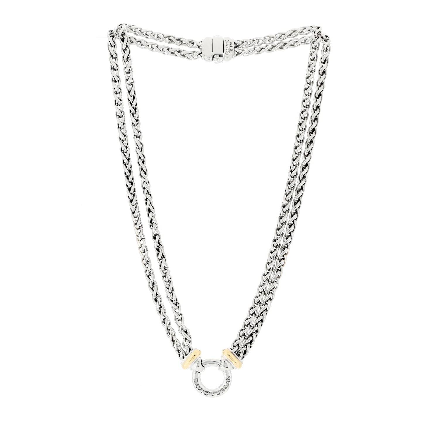 Sterling Silver 18K Yellow Gold 8mm Double Wheat Chain Necklace