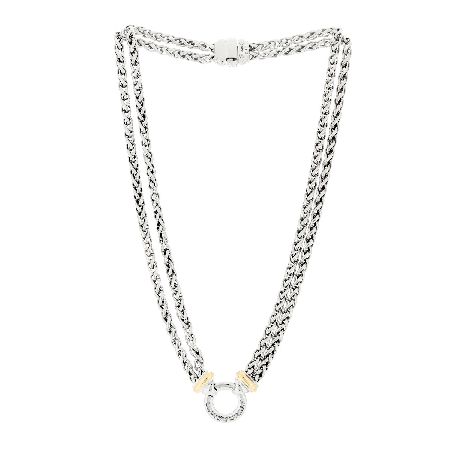 David Yurman Sterling Silver 18K Yellow Gold 8mm Double Wheat Chain Necklace 2 of 4