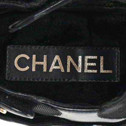 Chanel Shiny Calfskin Quilted Wedge Sandals 37 Black 8 of 9