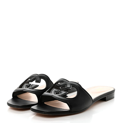 Gucci Cosmos Softy Calfskin Interlocking G Cut Out Slide Sandals 39.5 Black 3 of 7