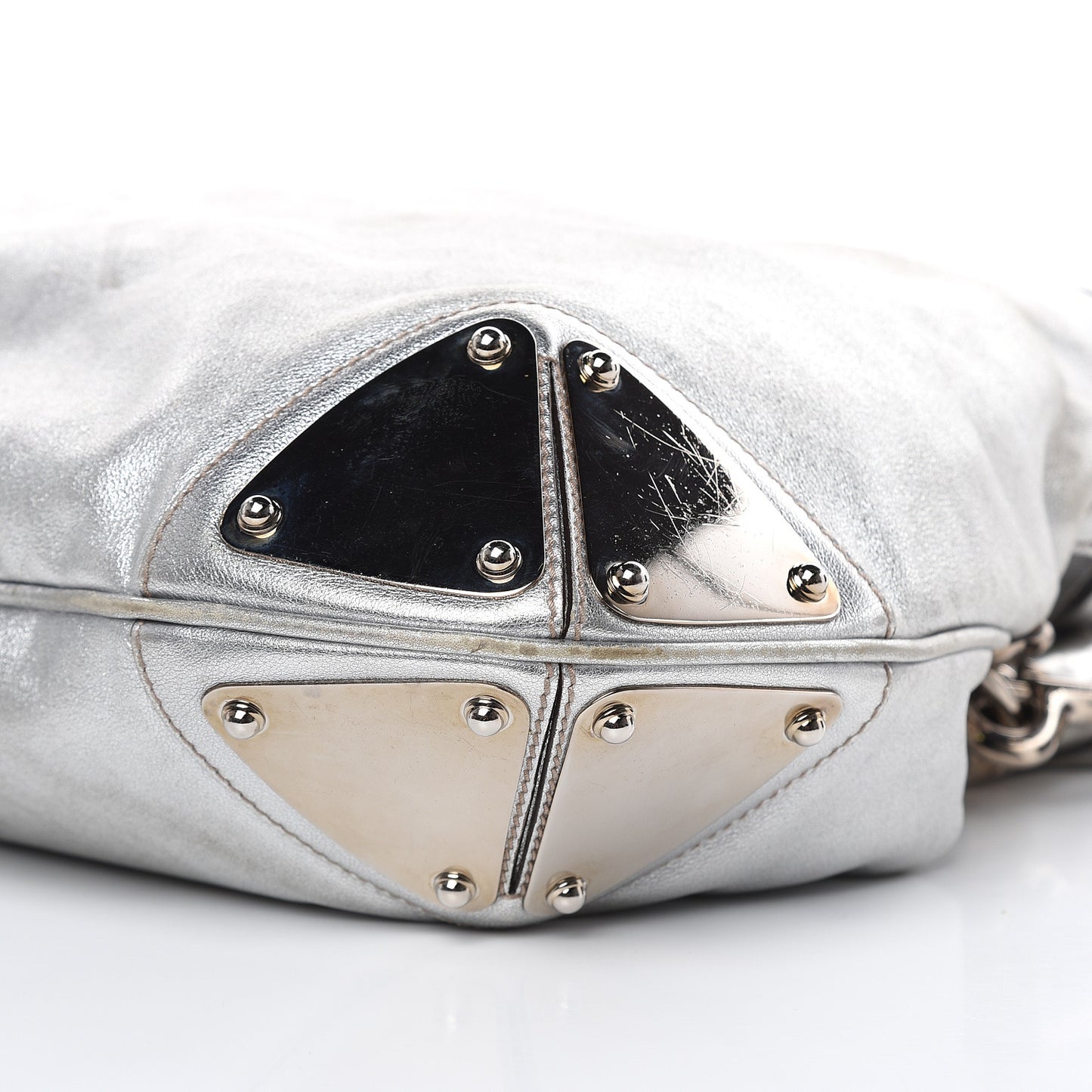 Metallic Calfskin Medium Indy Top Handle Hobo Silver