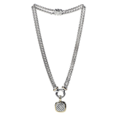 David Yurman Sterling Silver 18K Yellow Gold 14K Yellow Gold Double Wheat Chain Carved Cable Pendant Necklace 3 of 7