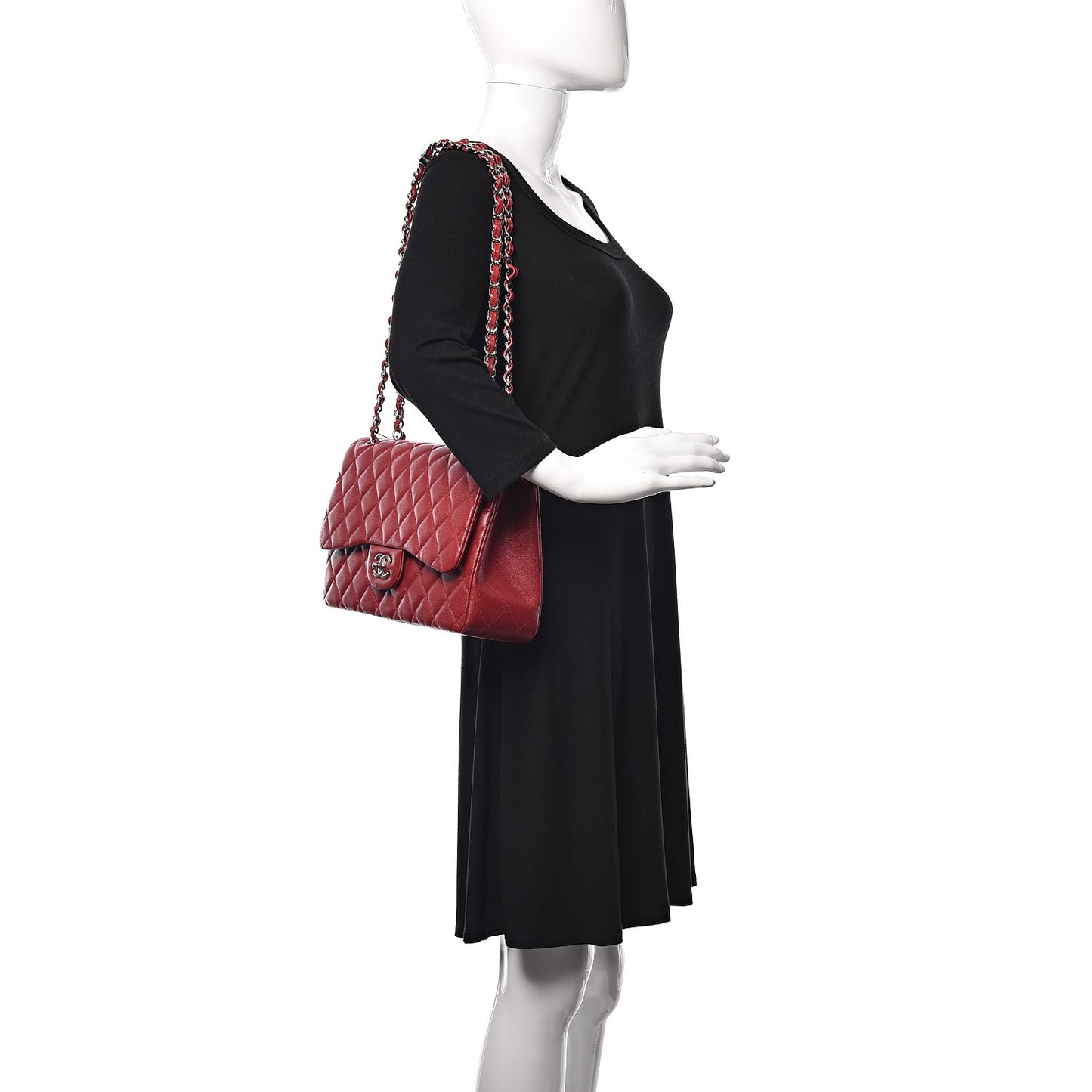 Caviar Quilted Jumbo Double Flap Red