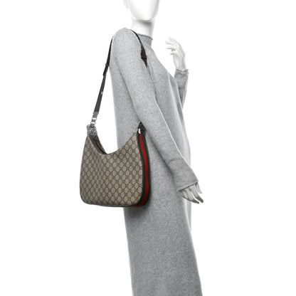 Gucci GG Supreme Monogram Textured Calfskin Web Large Attache Shoulder Bag Beige Ebony New Acero 2 of 12