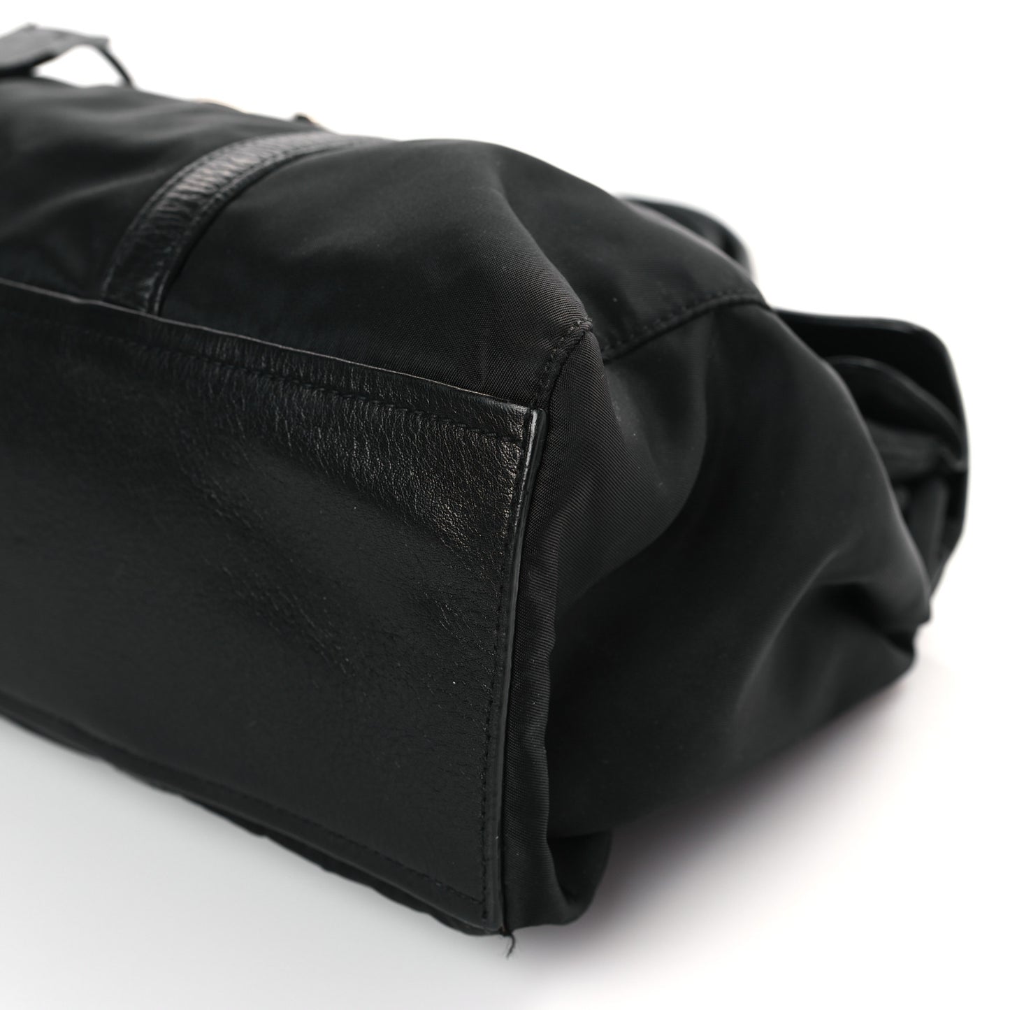 Tessuto Nylon Vitello Foldover Pushlock Satchel Black