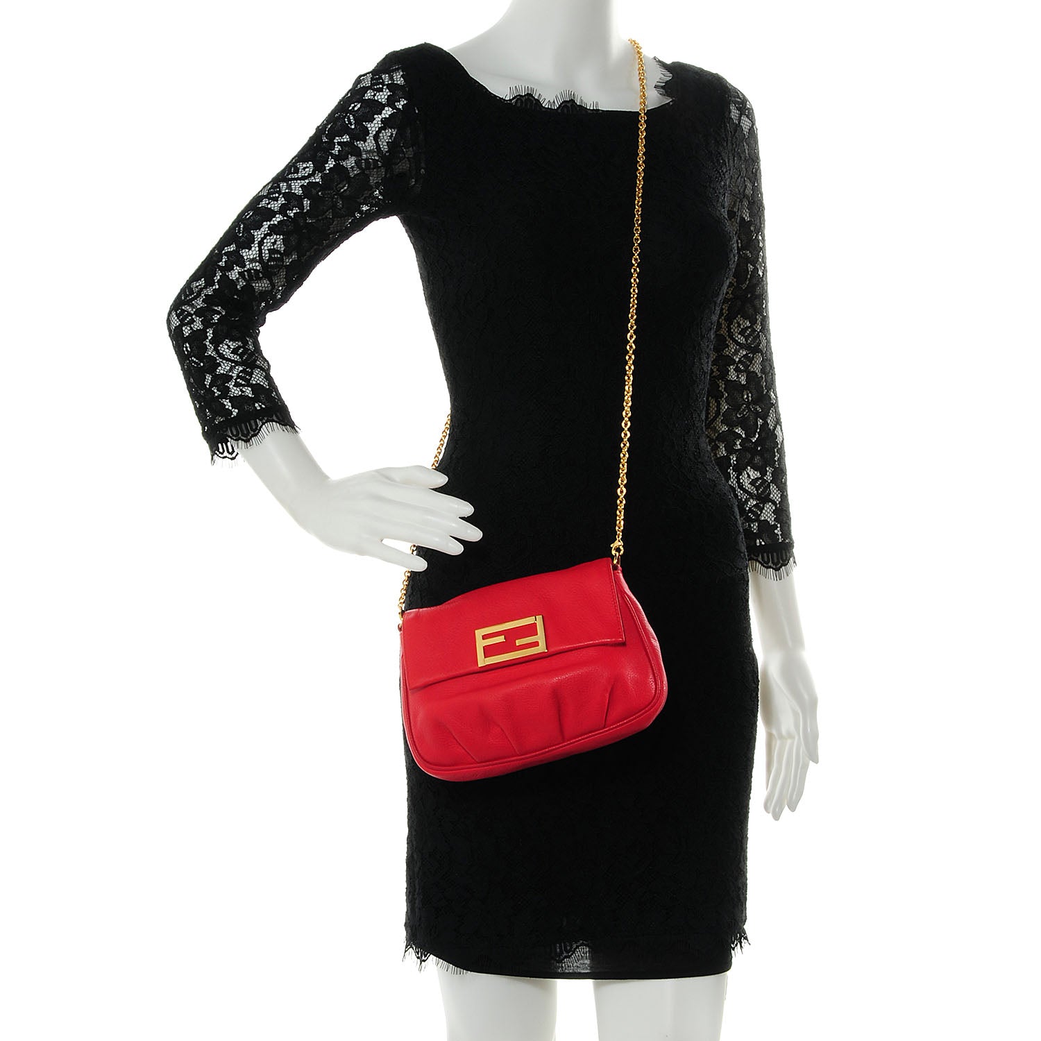 Fendi Vitello Flamingo Fendista Pouchette Crossbody Red 2 of 9