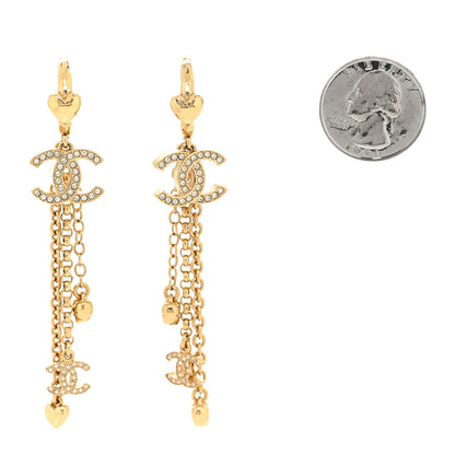 Chanel Crystal CC Drop Heart Chain Earrings Gold 2 of 4