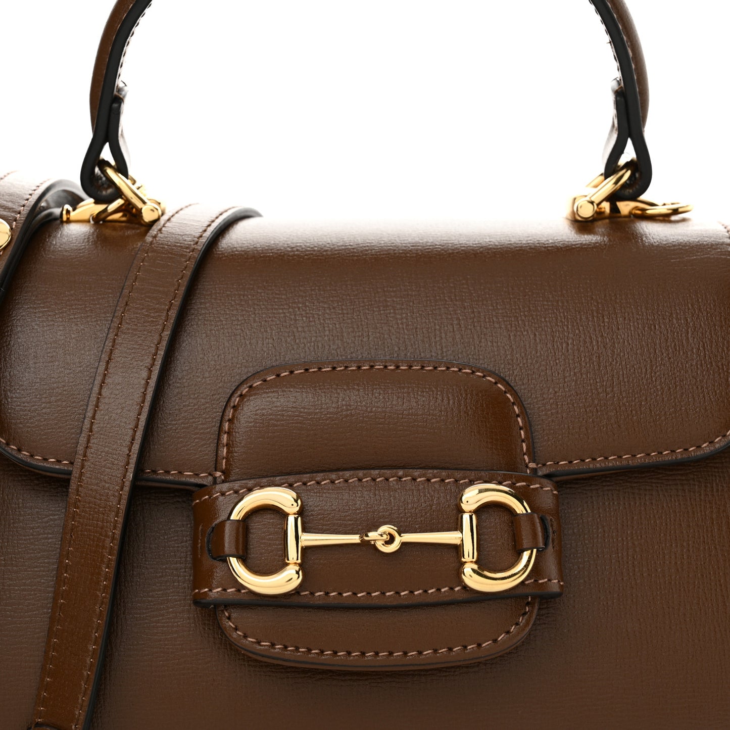 Glazed Textured Calfskin Mini Horsebit 1955 Top Handle Flap Bag Brown Sugar
