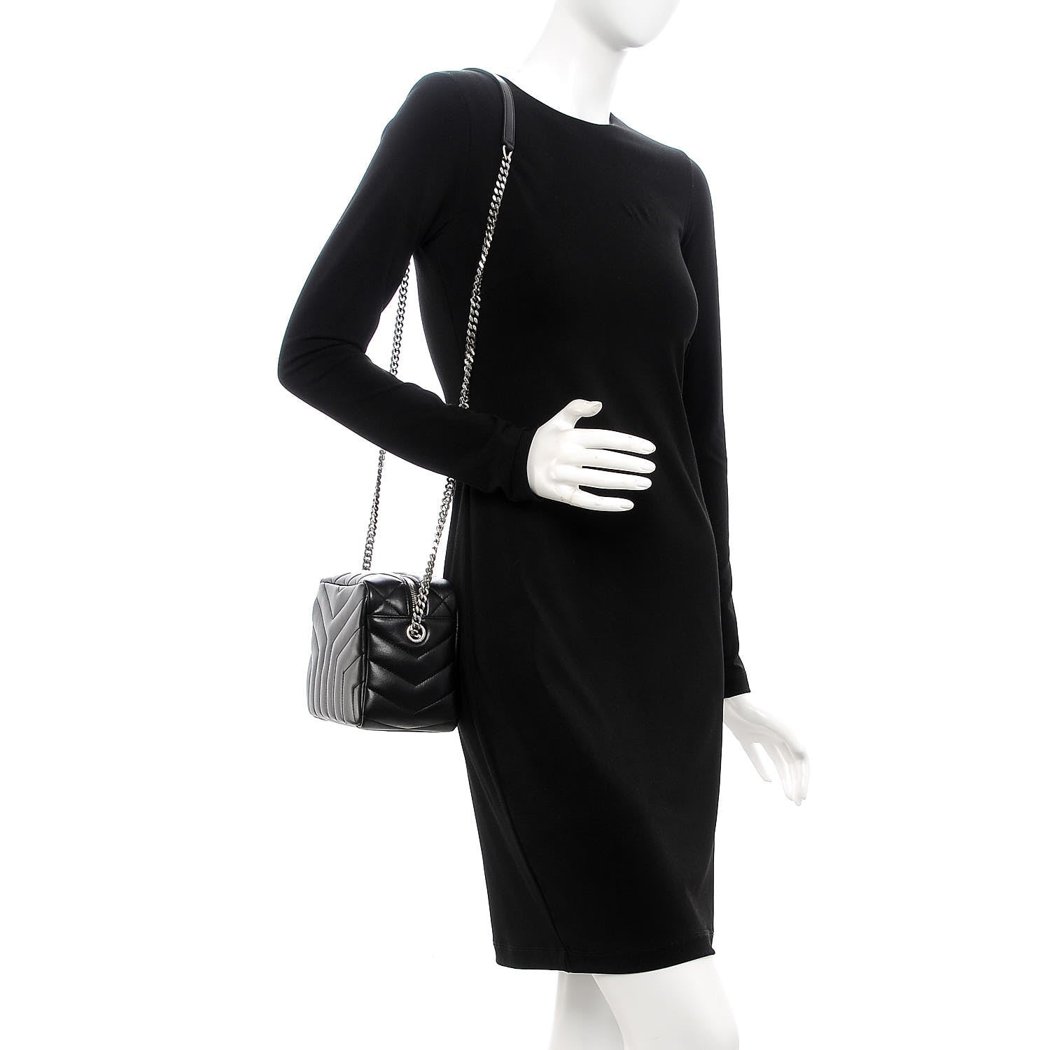 Saint Laurent Calfskin Y Quilted Monogram Small Loulou Bowling Bag Black 2 of 8