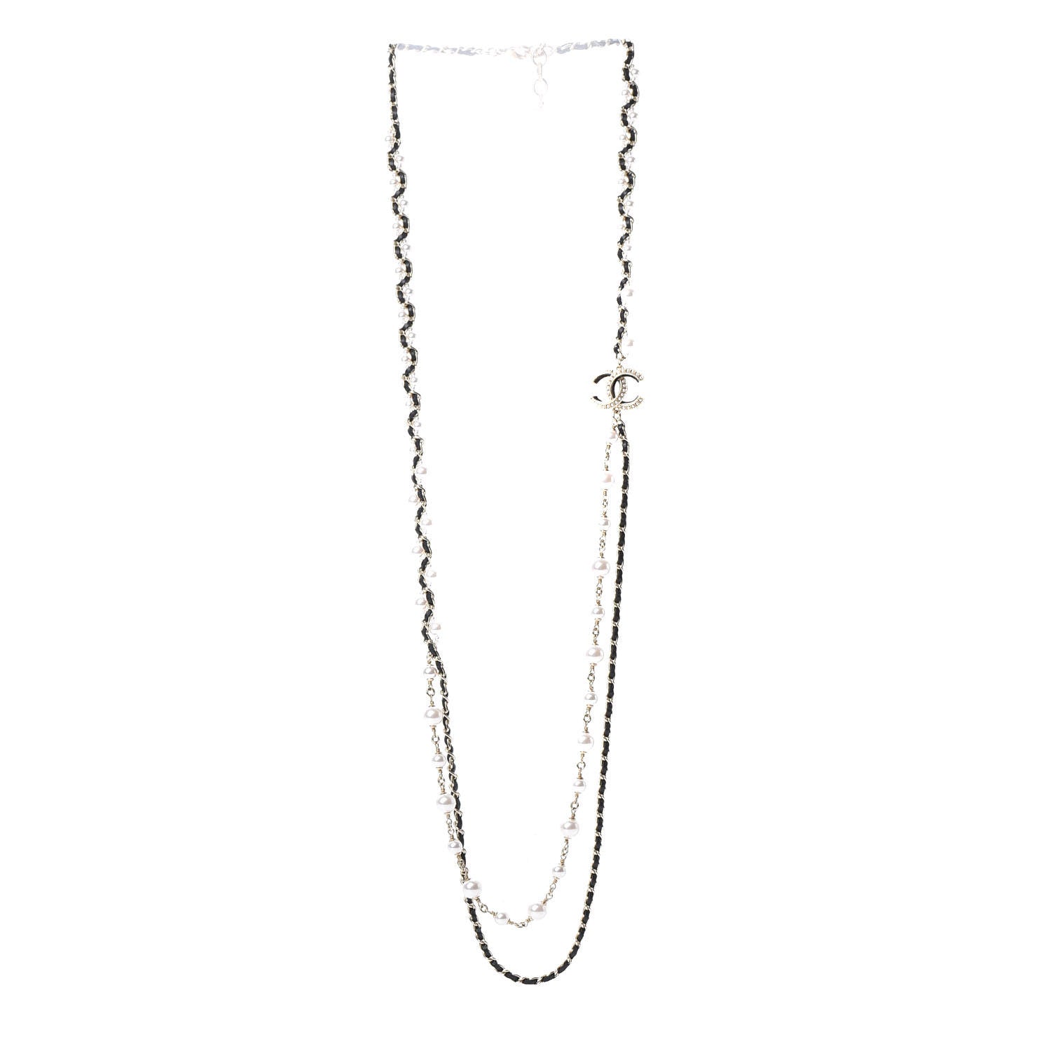 Chanel Lambskin Pearl CC Chain Multi Strand Necklace Black Gold 3 of 5