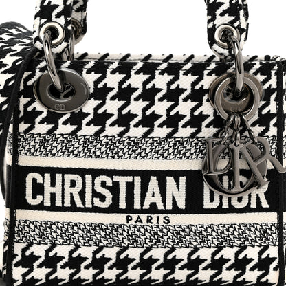 Christian Dior Canvas Houndstooth Embroidered Mini Lady D-Lite Black White 7 of 11