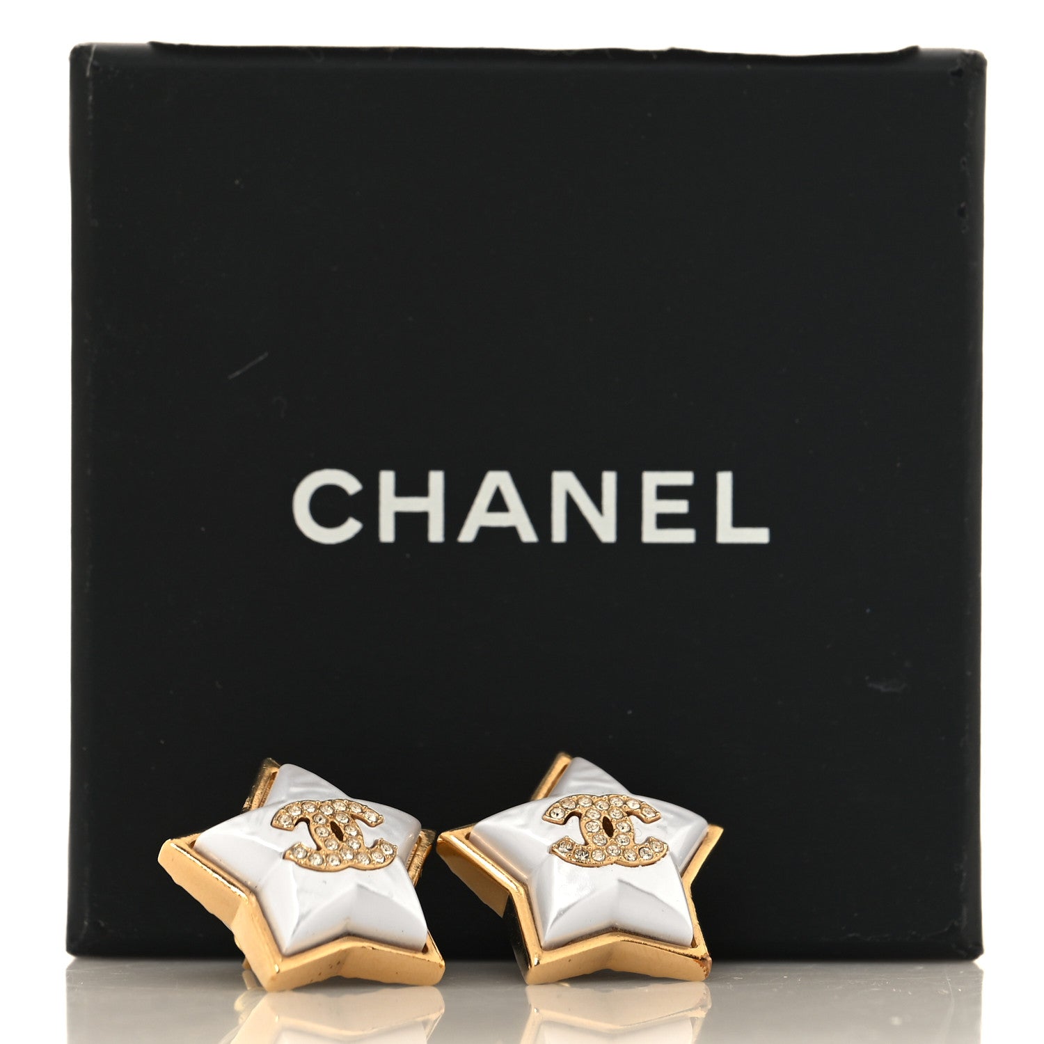 Chanel Pearl Crystal CC Star Earrings Gold 5 of 5