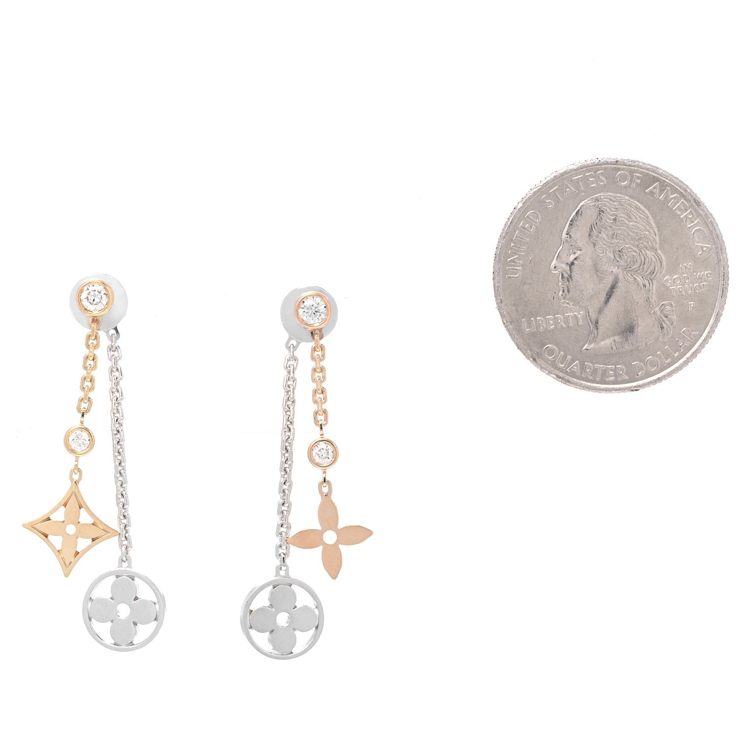 Louis Vuitton 18K Yellow White Pink Gold Diamond Blossom Long Drop Earrings 2 of 5