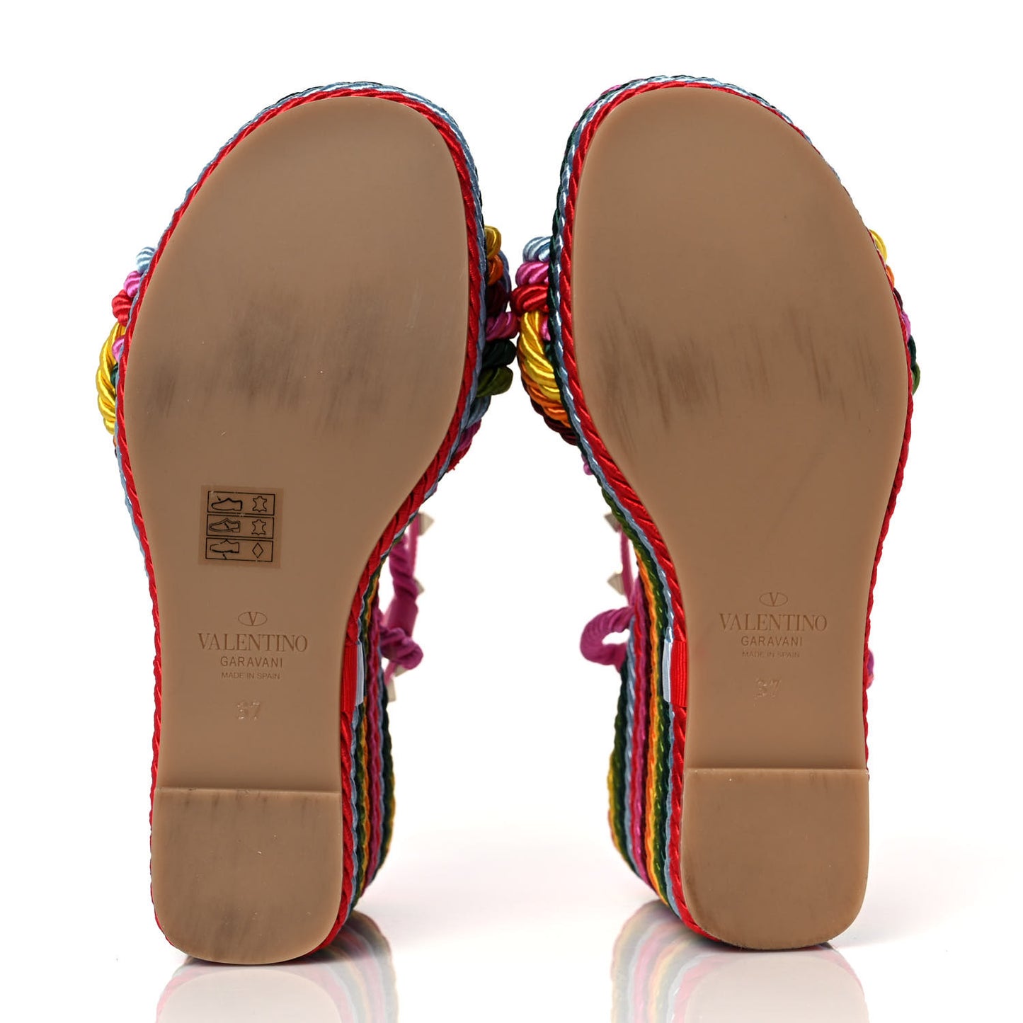Calfskin Rockstud Ankle Strap Torchon Espadrille 25/115mm Wedge Sandals 37 Feminine Pink Multicolor