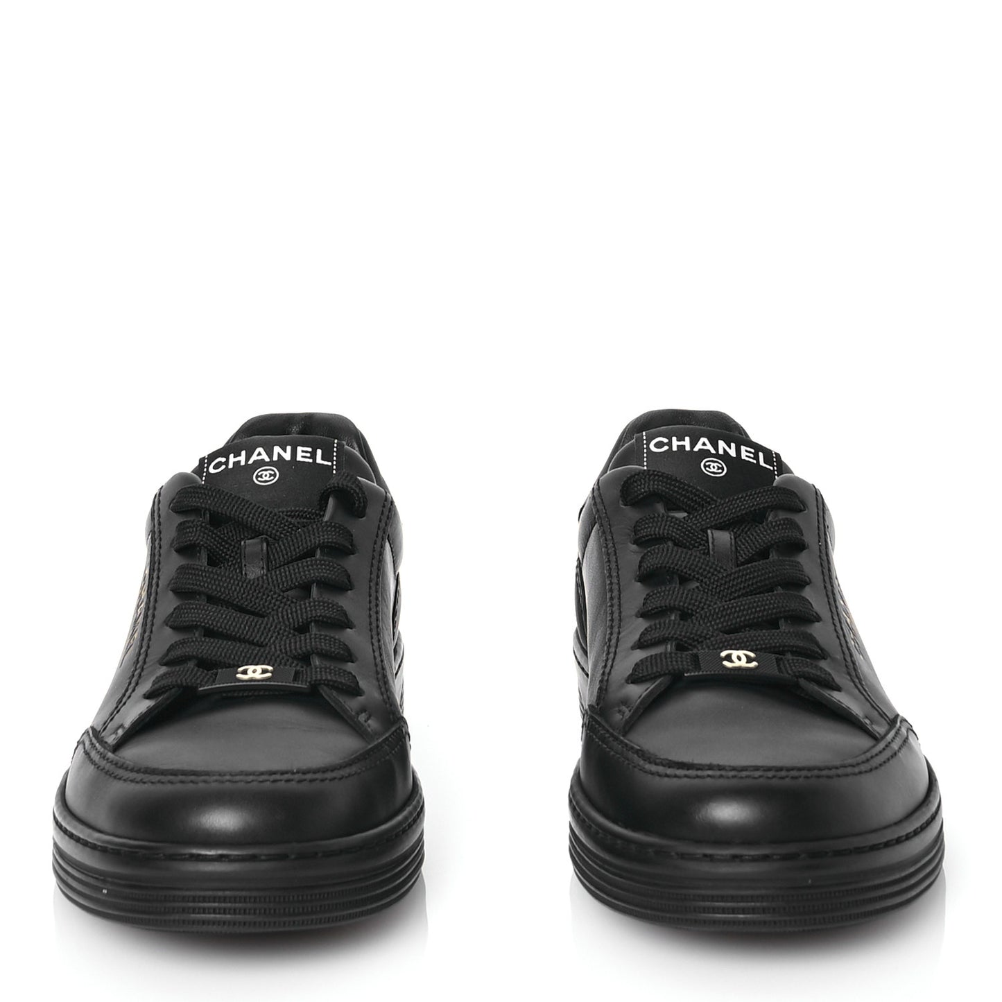 Calfskin Womens CC Logo Sneakers 38.5 Black