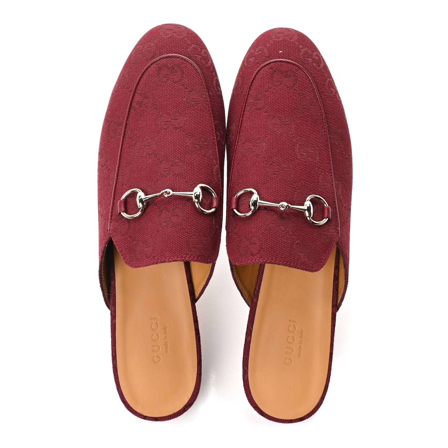 New Canvas GG Monogram Malaga Kid Womens Princetown Slippers 39.5 Rosso Ancora