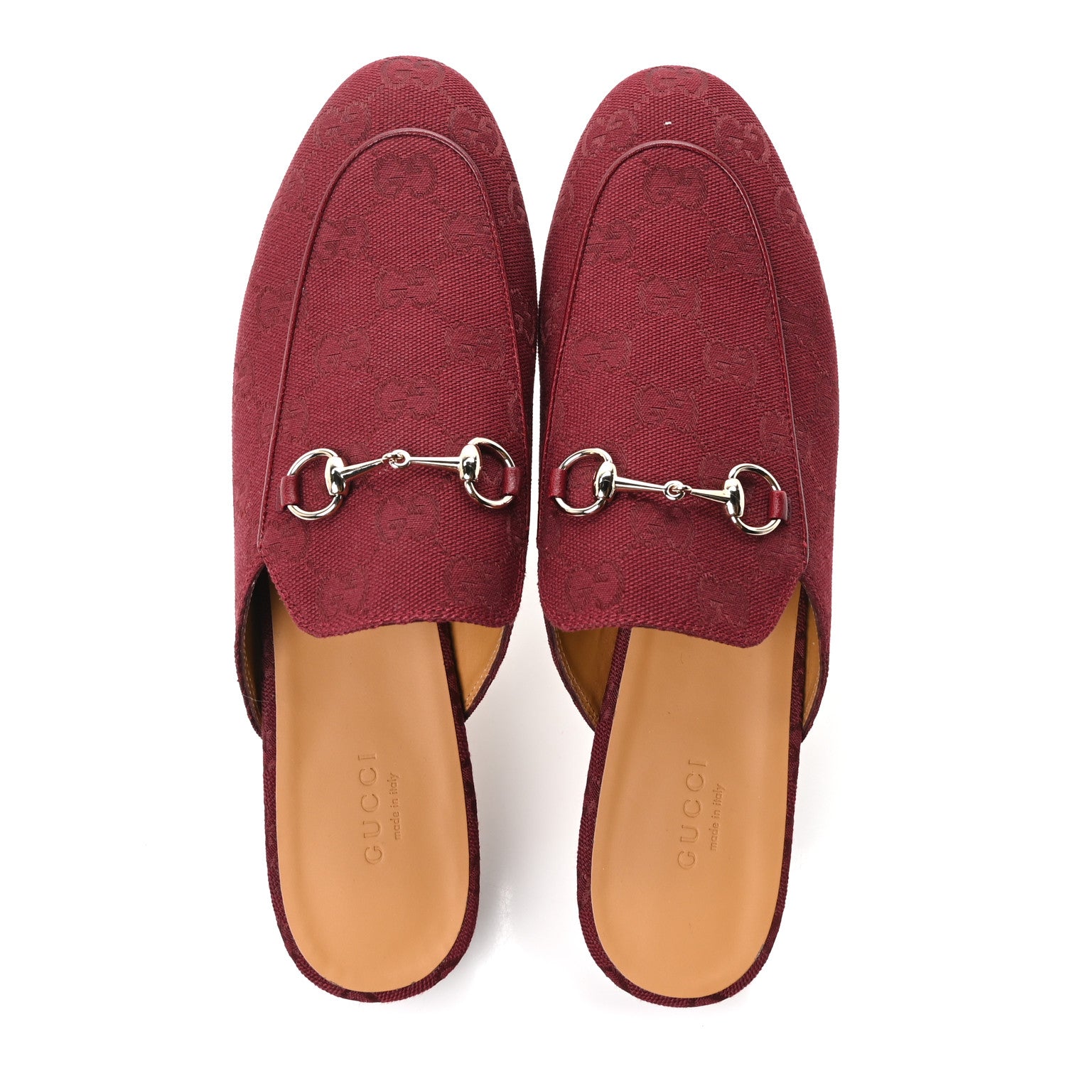 Gucci New Canvas GG Monogram Malaga Kid Womens Princetown Slippers 39.5 Rosso Ancora 2 of 9