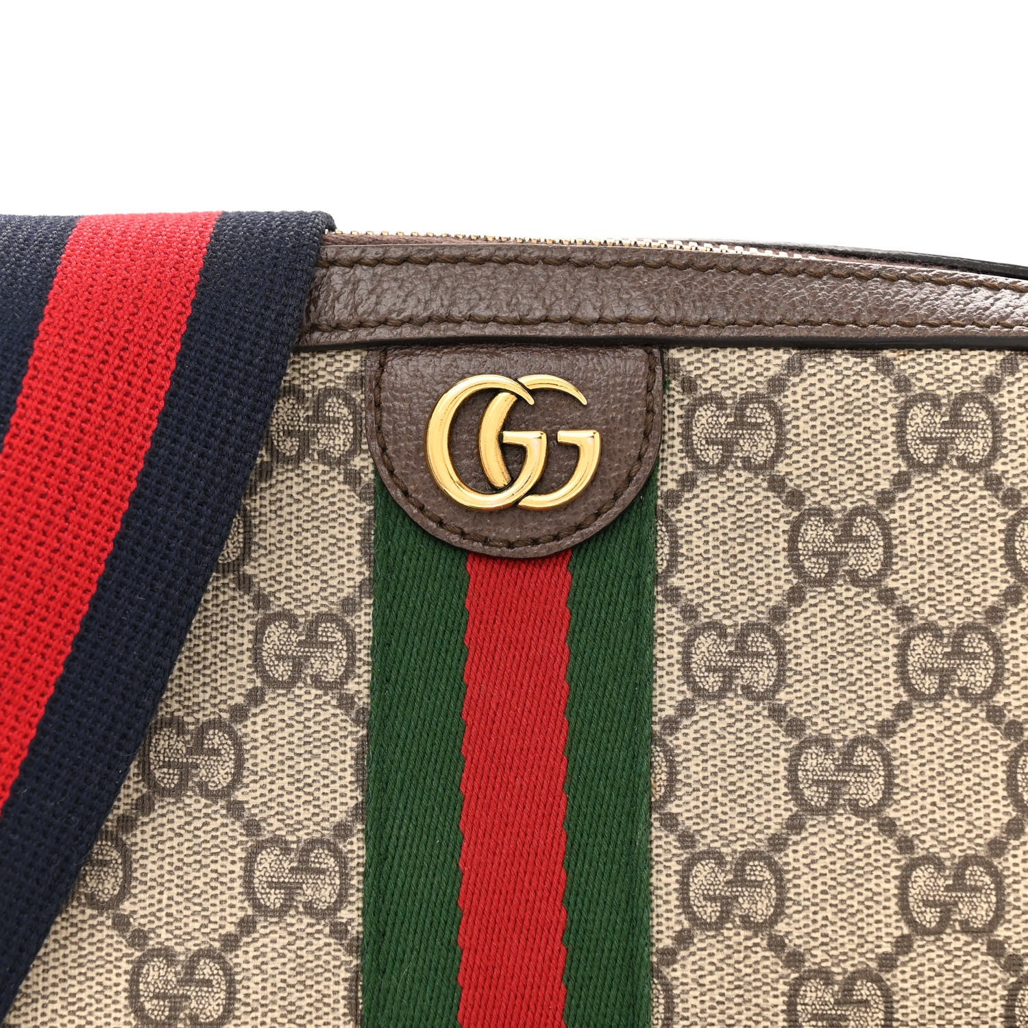 Gucci GG Supreme Monogram Textured Dollar Calfskin Web Ophidia Wristlet Shoulder Bag Beige Ebony New Acero 7 of 16