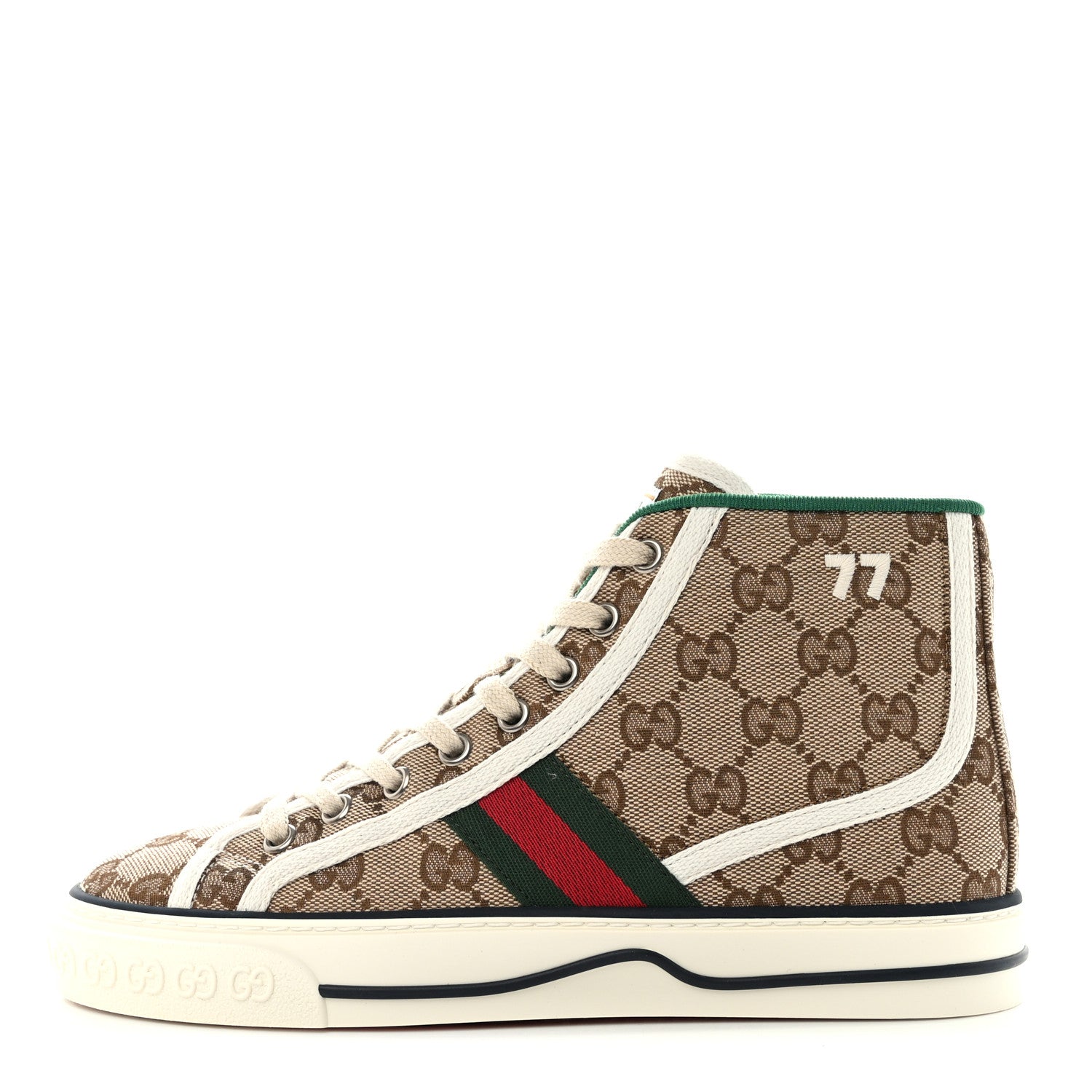 Gucci GG Monogram Web Womens 1977 Tennis High Top Sneakers 36 Beige Ebony Mystic White 1 of 8