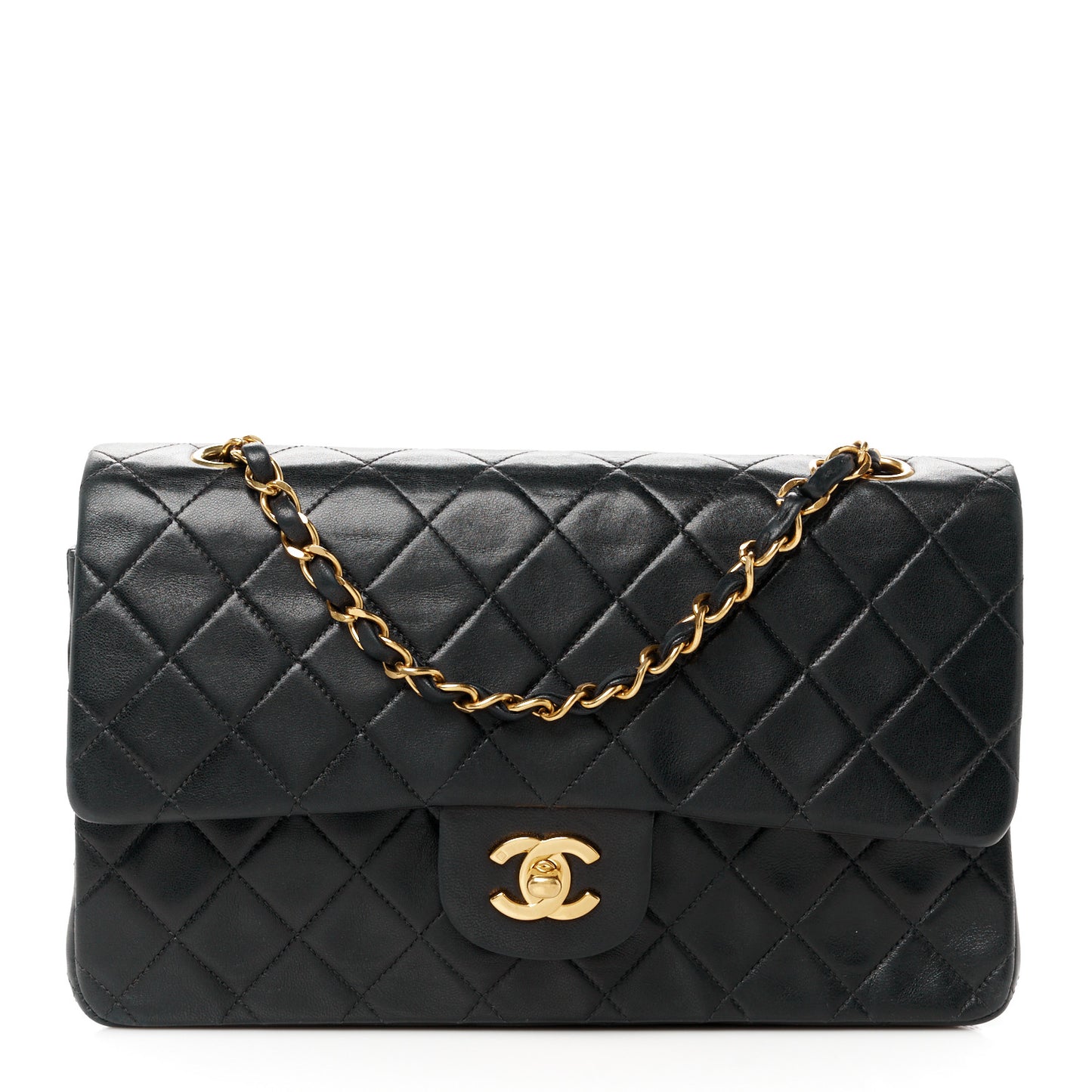 Lambskin Quilted Medium Double Flap Black