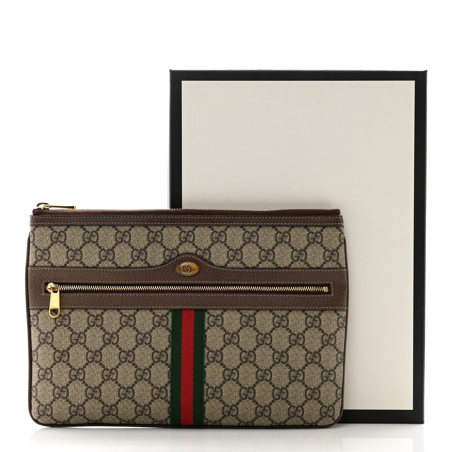 GG Supreme Monogram Large Ophidia Pouch Clutch Brown