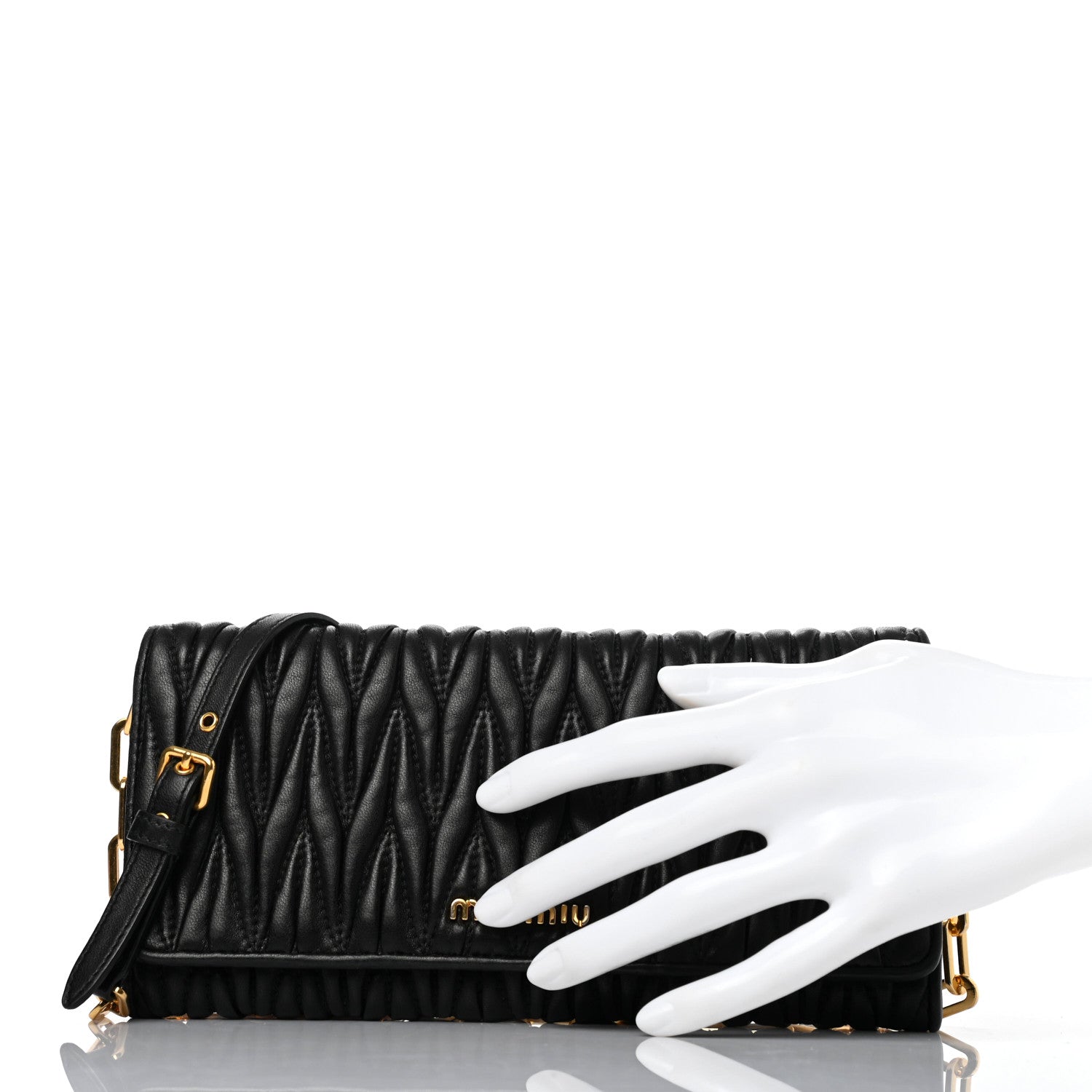 Miu Miu Nappa Matelasse Wallet On Chain Black 2 of 7