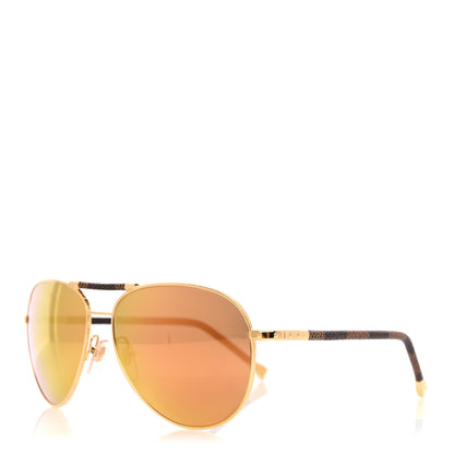 Louis Vuitton Damier Ebene Conspiration Pilote Aviator Sunglasses Z0790U Gold 1 of 7