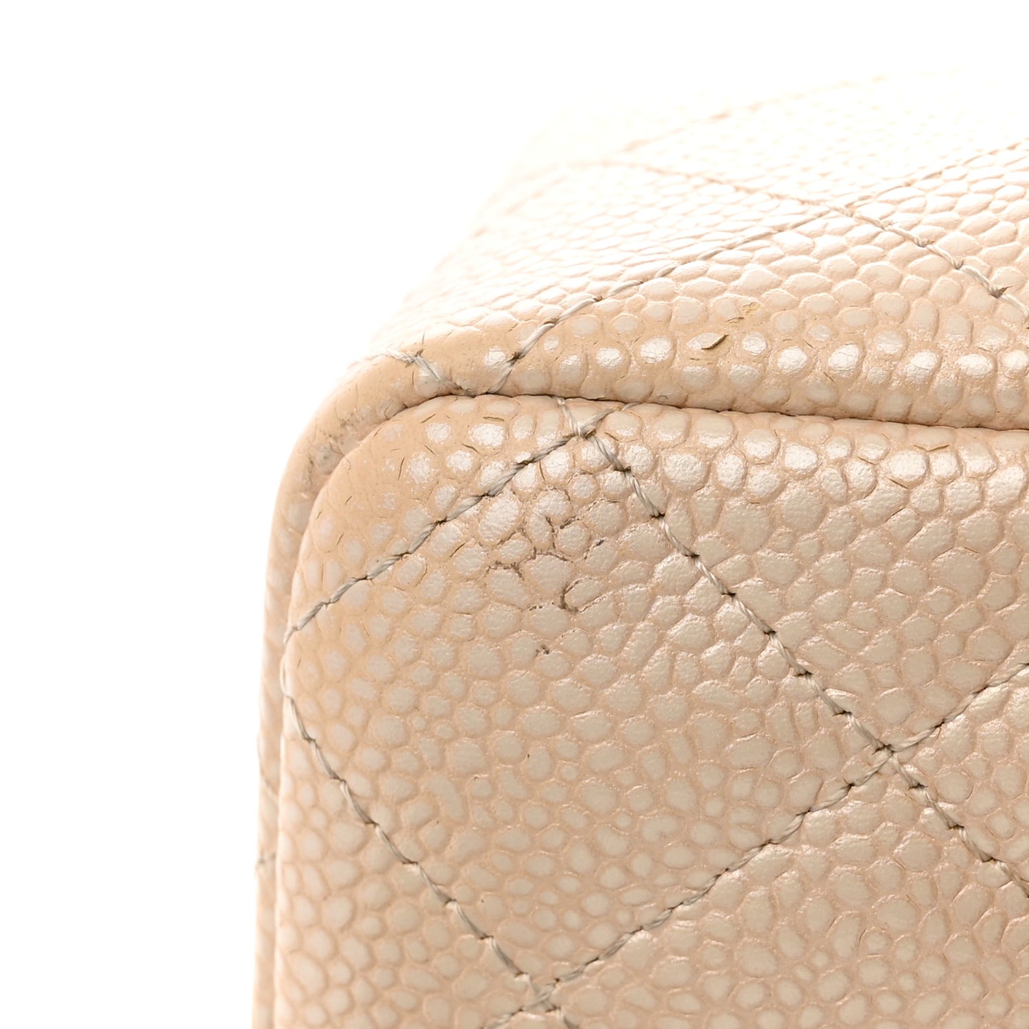 Pearly Caviar Quilted Mini Rectangular Flap Beige
