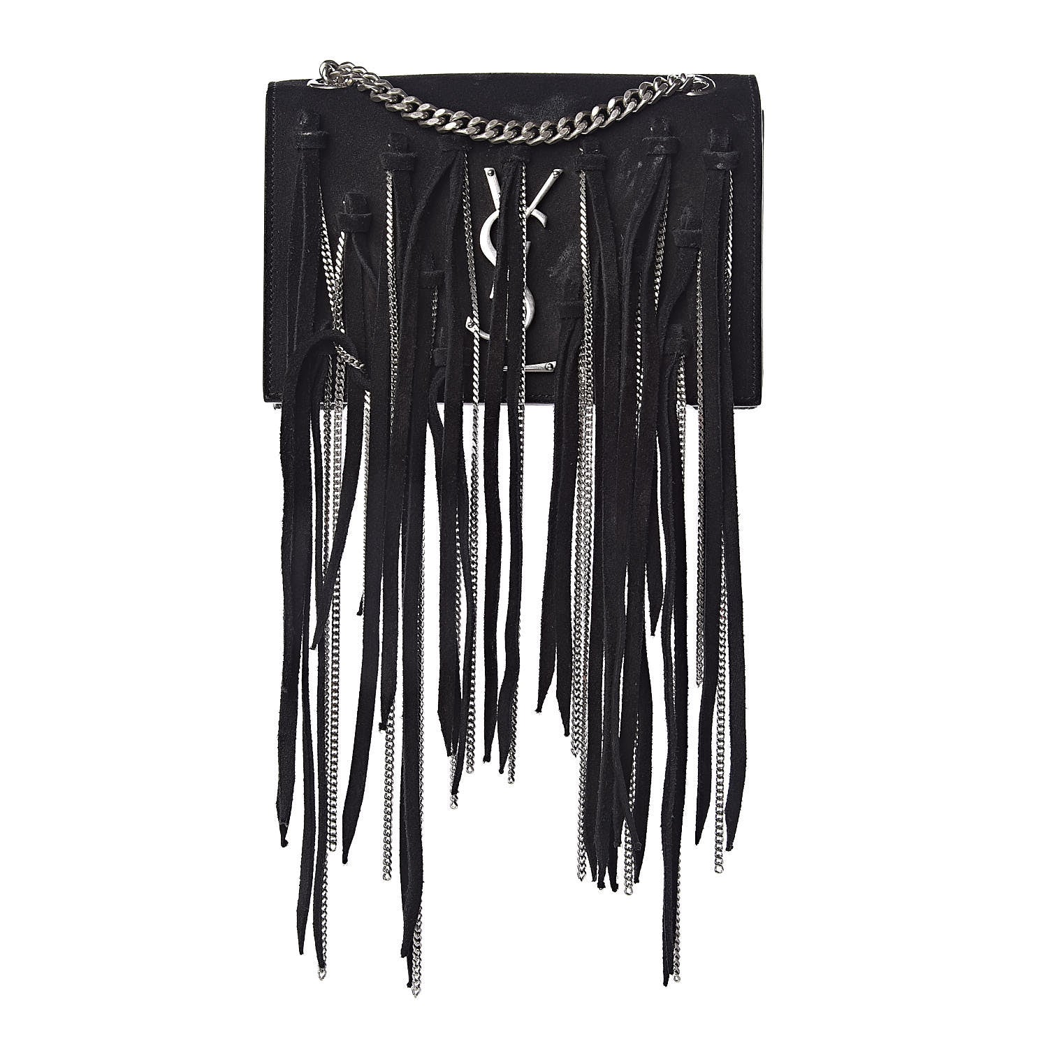 Saint Laurent Suede Fringe Chain Small Monogram Satchel Black 1 of 12