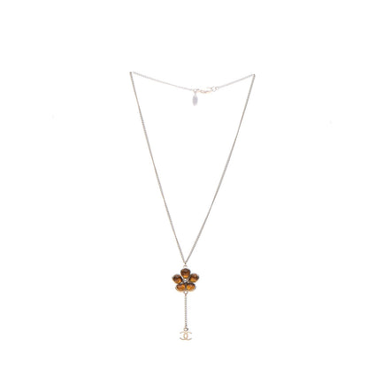 Chanel Crystal Gripoix CC Camellia Flower Drop Necklace Gold 3 of 5