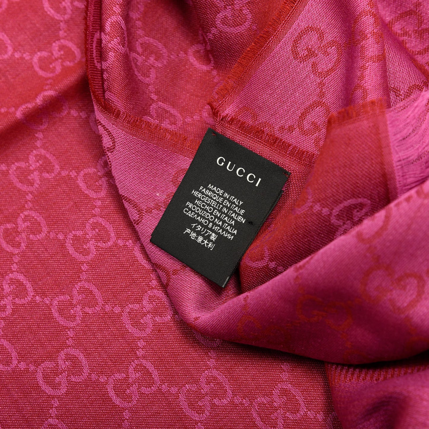 Wool Silk GG Monogram GGWeblong Fringe Scarf Shawl Red Pink