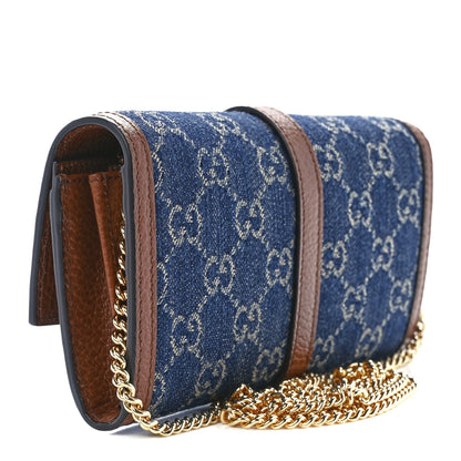 Gucci New Denim GG Monogram Jackie 1961 Chain Wallet Blue Tea Cuir 3 of 11