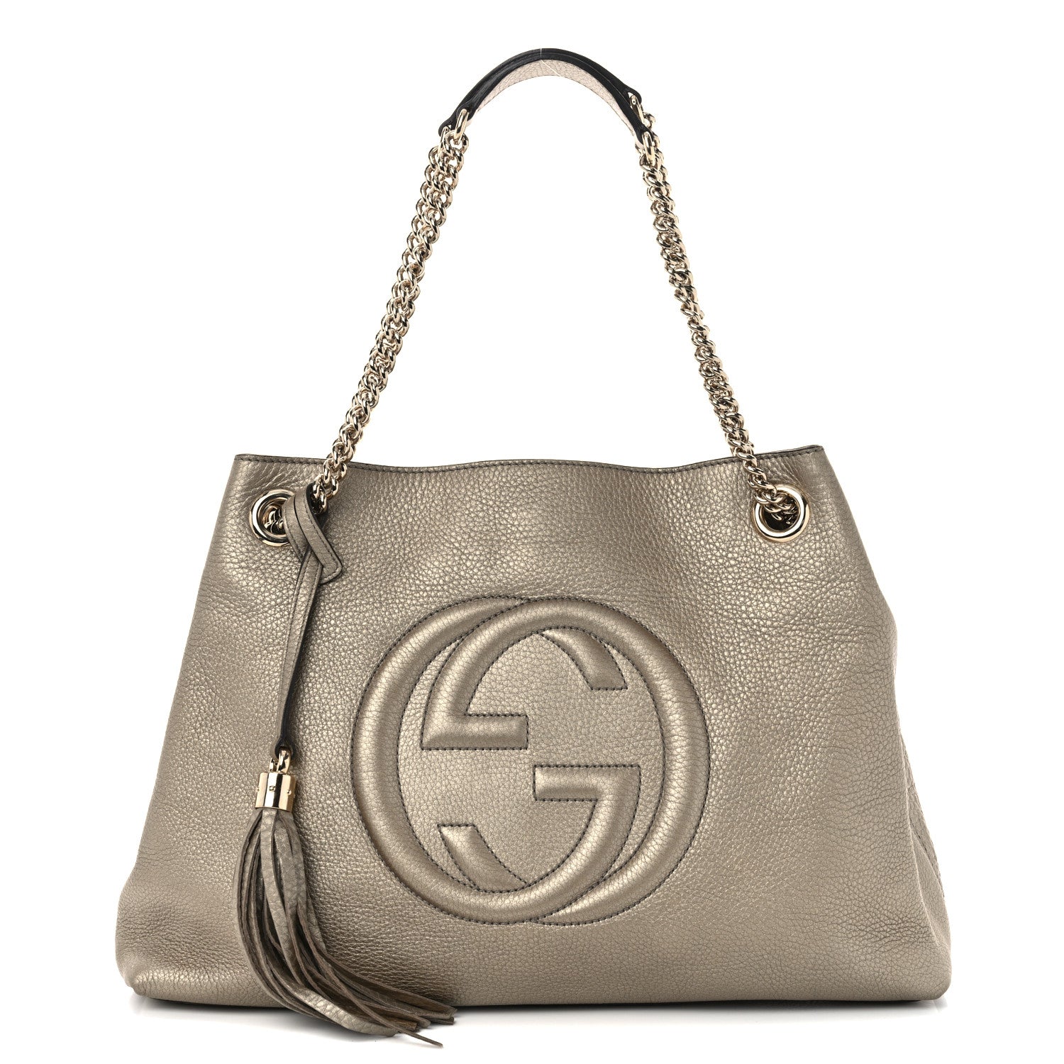 Gucci Metallic Pebbled Calfskin Medium Soho Chain Shoulder Bag Golden Beige 1 of 10