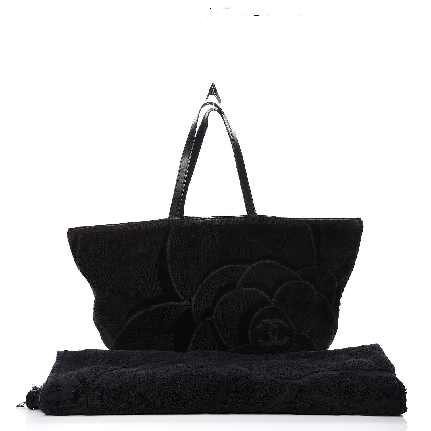 Chanel Terry Cotton CC Beach Tote Towel Set Black 4 of 27