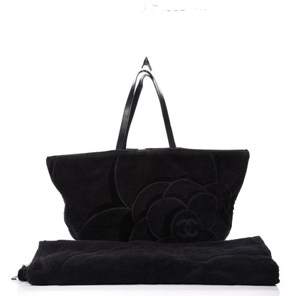 Chanel Terry Cotton CC Beach Tote Towel Set Black 4 of 27