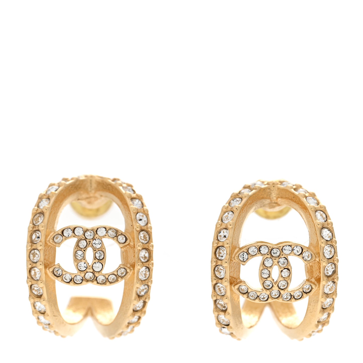Crystal Strass CC Double Hoop Earrings Gold