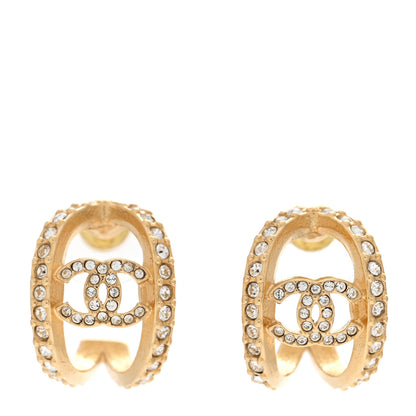 Chanel Crystal Strass CC Double Hoop Earrings Gold 1 of 5