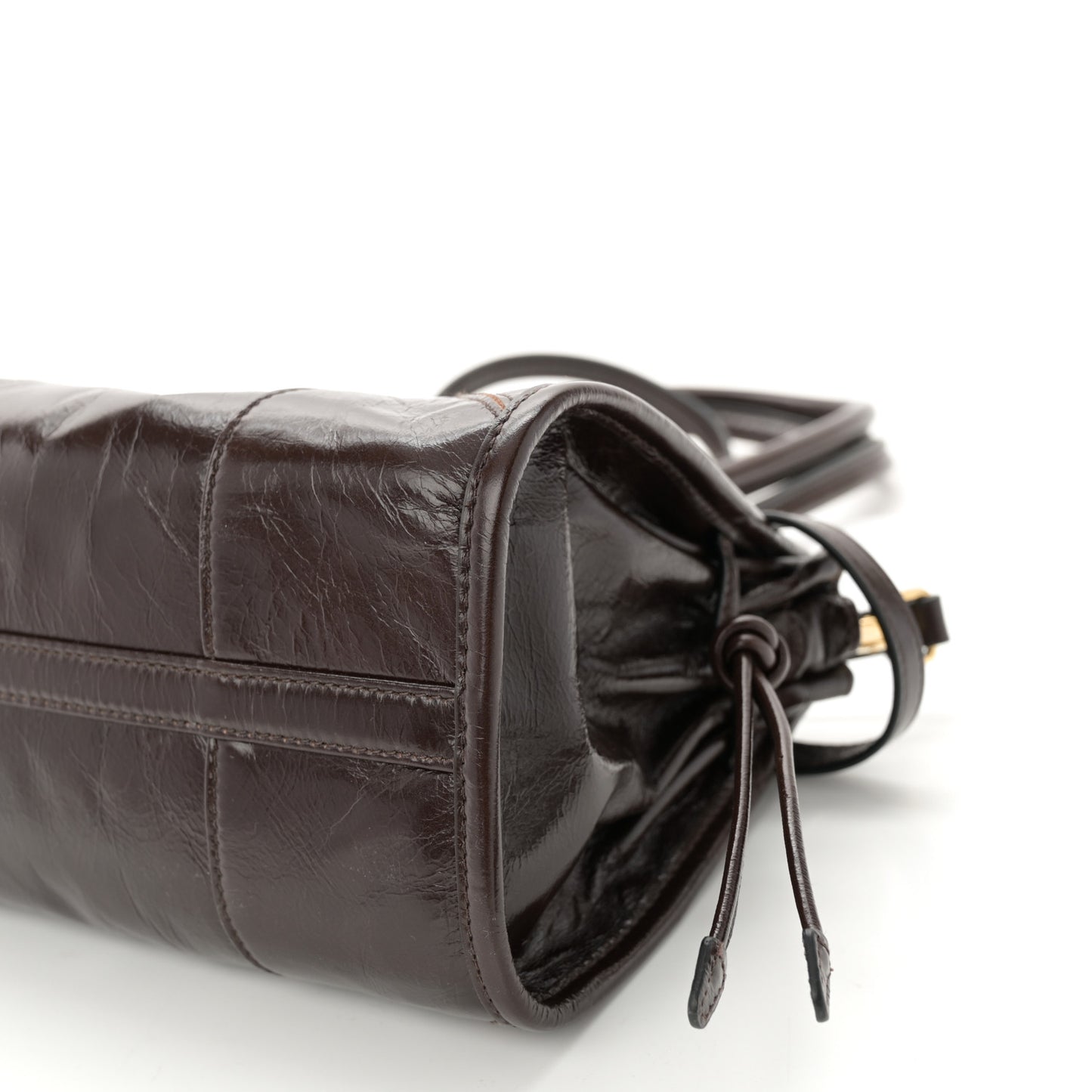 Glossy Calfskin Triangle Medium Bonnie Shoulder Bag Dark Brown