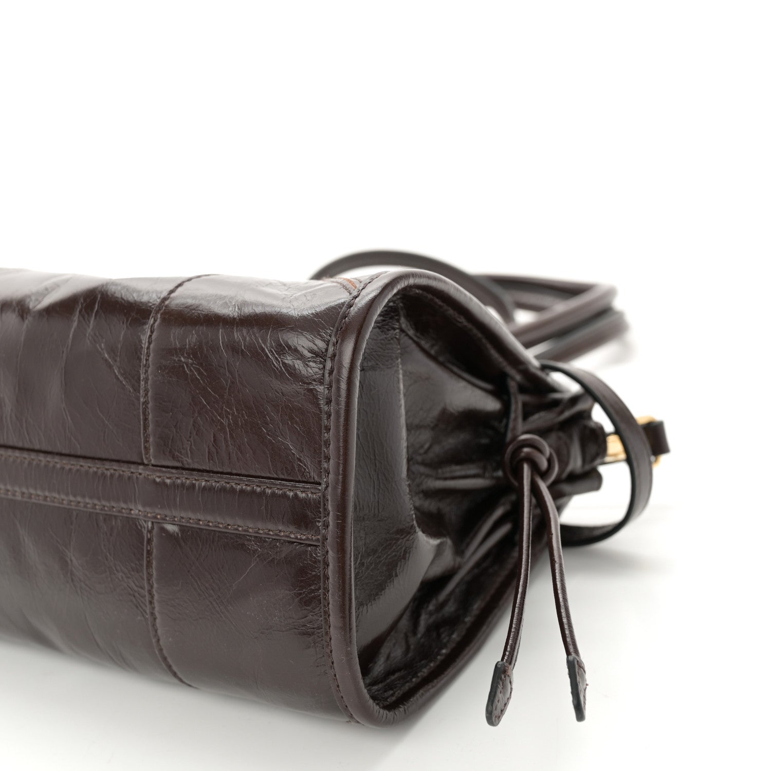Prada Glossy Calfskin Triangle Medium Bonnie Shoulder Bag Dark Brown 10 of 10
