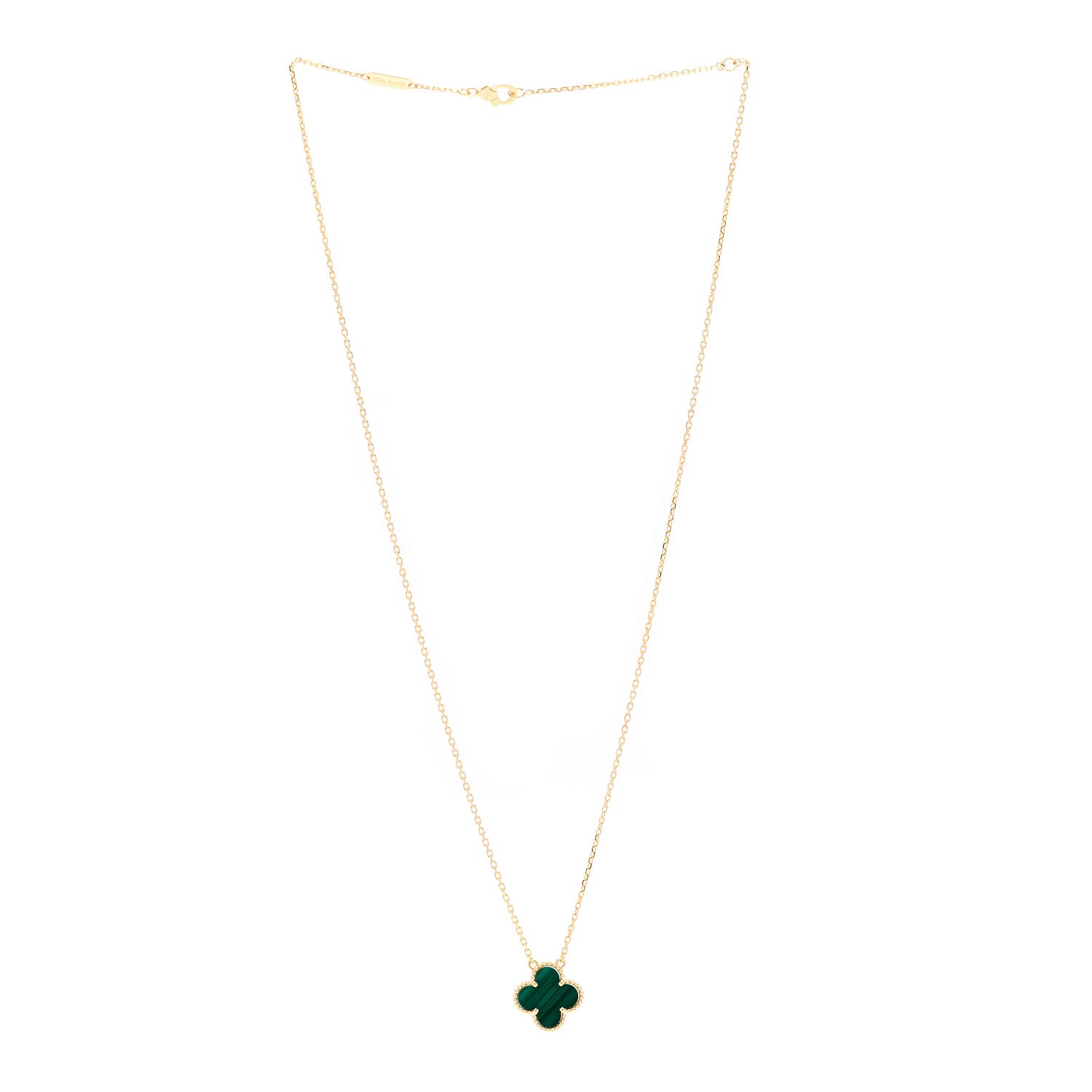 Van Cleef & Arpels 18K Yellow Gold Malachite Vintage Alhambra Pendant Necklace 3 of 7